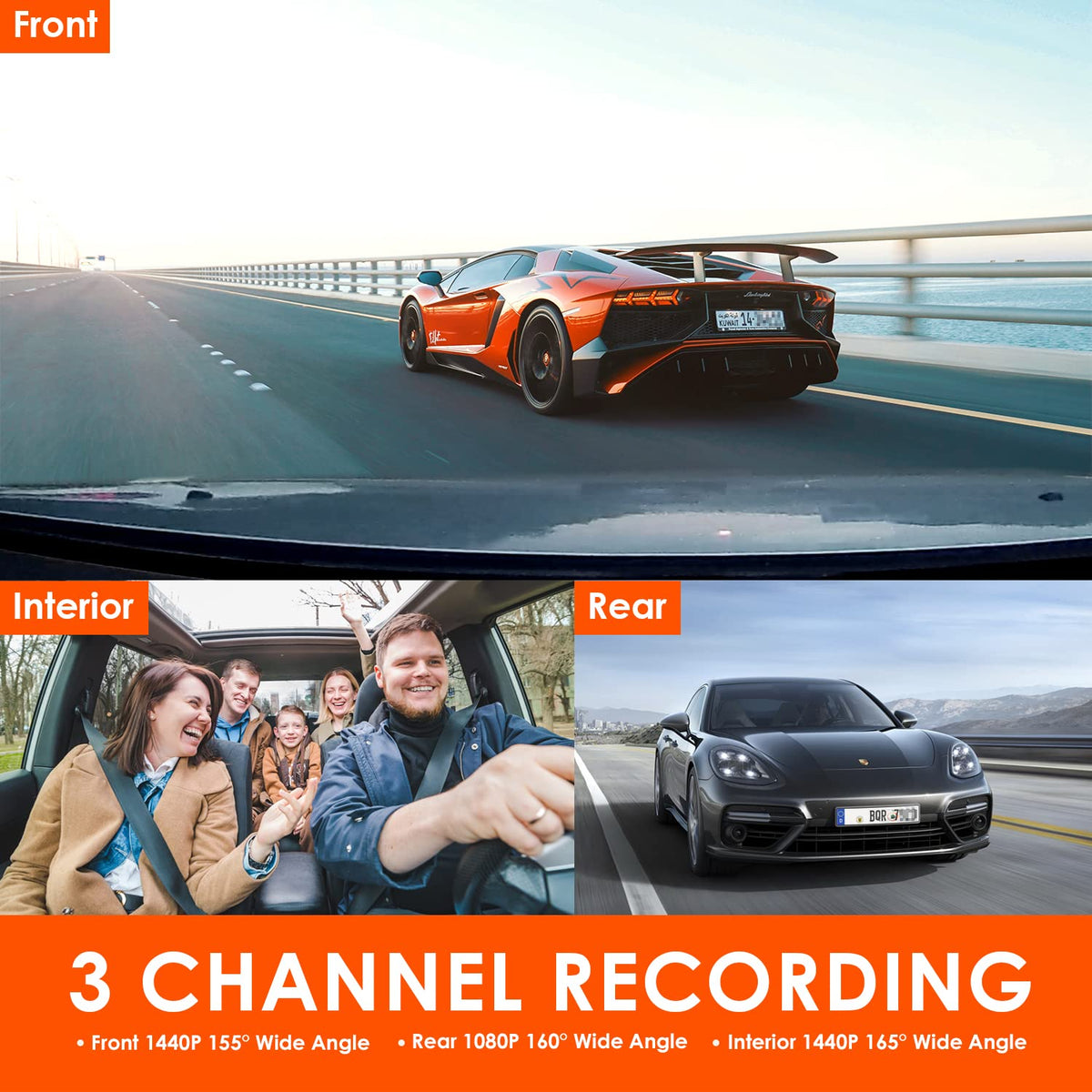 VANTRUE N4 3 Channel Dash Cam, 4K+1080P Dual Channel, 1440P+1440P+1080P Front Inside Rear Three Way Triple Car Dash Camera, IR Night Vision, Capacitor, 24 Hours Parking Mode, Support 256GB Max