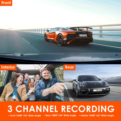 VANTRUE N4 3 Channel Dash Cam, 4K+1080P Dual Channel, 1440P+1440P+1080P Front Inside Rear Three Way Triple Car Dash Camera, IR Night Vision, Capacitor, 24 Hours Parking Mode, Support 256GB Max