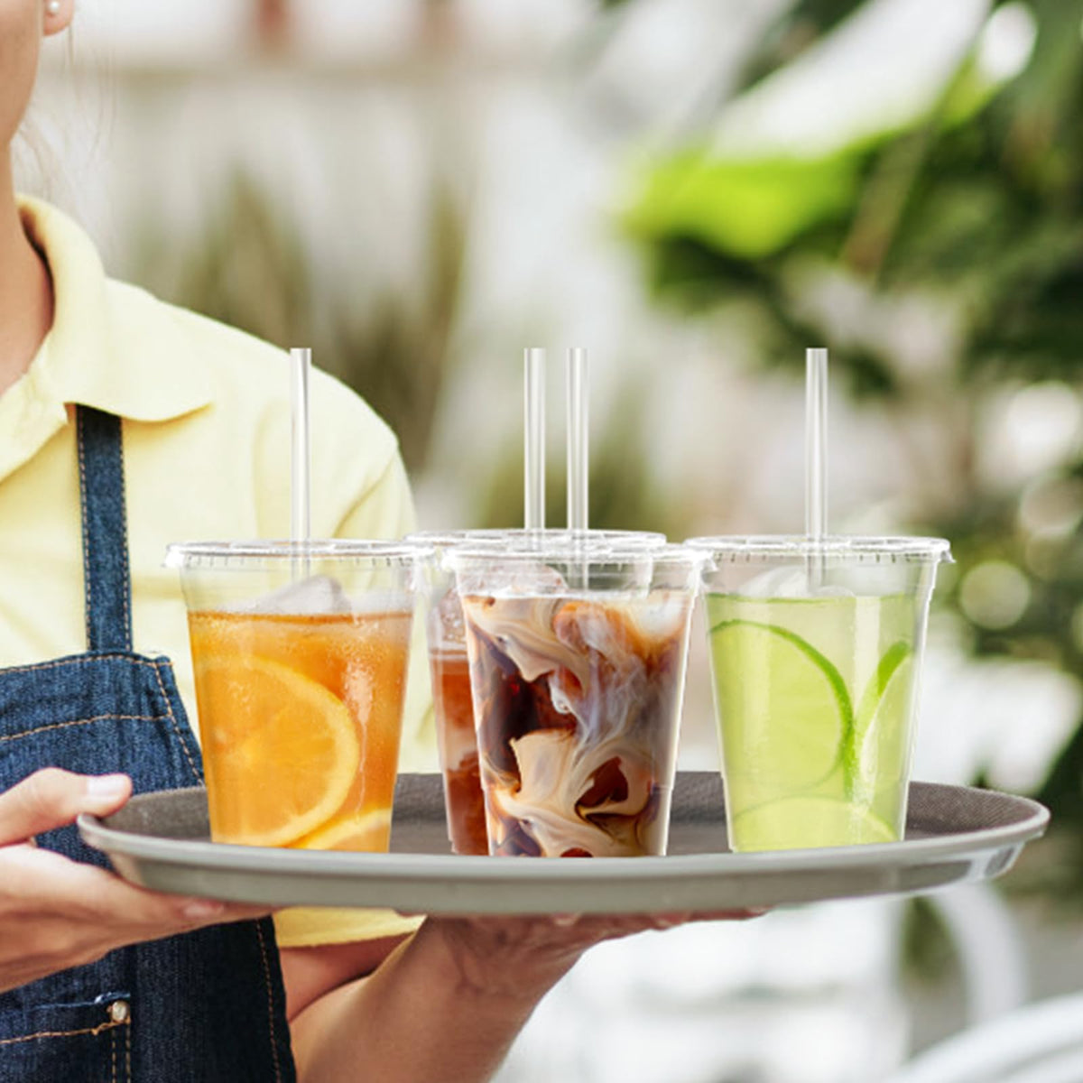 Dealusy 100 Pack - 16 oz Clear Plastic Cups with Lids and Straws, Sturdy & Food Safe Iced Coffee Cups with lids, Disposable Plastic Smoothie Cups for Cold Drinks