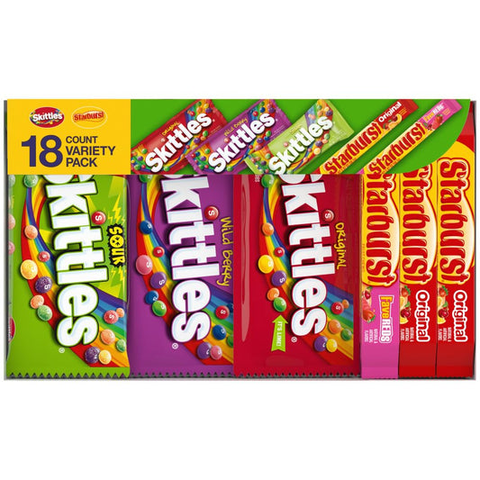 SKITTLES & STARBURST Assorted Candy Variety Pack, Halloween Party Candy Pack, 37.05 oz (18 Count) Bulk Box