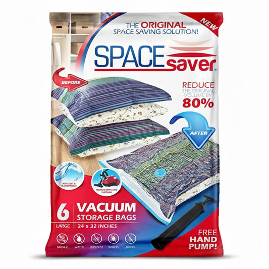 6 Pack Large Vacuum Storage Bags for Comforters, Blankets & Clothes – Vacuum Sealed Compression Bags with Hand Pump – Space Saver Storage Bags for Bedding, Moving, Travel & Organization
