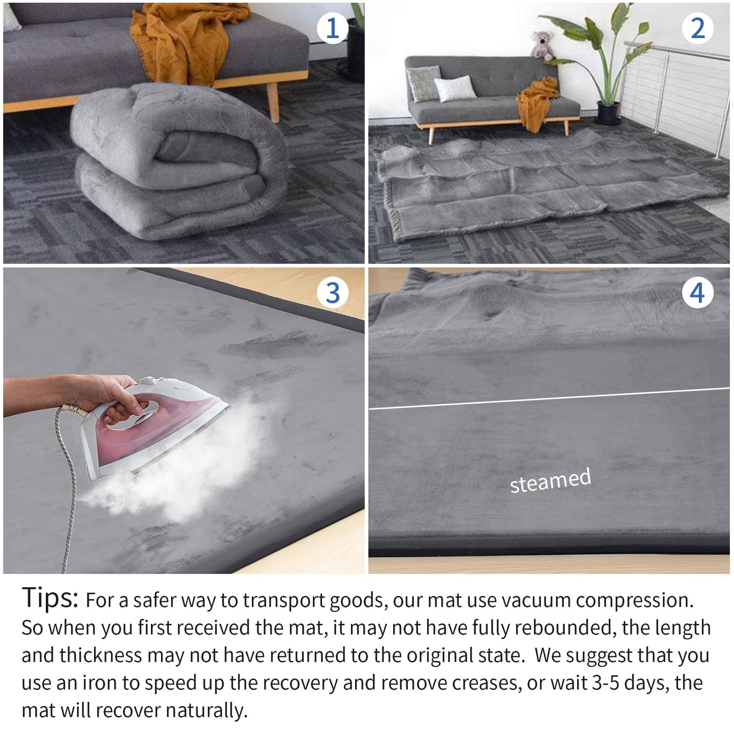 Huloo Sleep Ultra Soft Baby Play Mat for Floor,1.3" Thick Elasti-Foam 50x50 Playpen Mat for Toddlers Infant kids,Non-Slip Backing Safe for Crawling&Tummy Time,Tatami Style (Dark Grey)