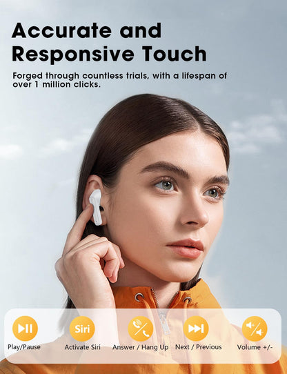 Wireless Earbuds, Bluetooth Ear Buds with Big Bass Stereo Sound, 48 Hours Playtime, Lightweight in-Ear Fit Earphones, IPX7, Hands-Free Calls with AI for iPhone, Android, Pad, Sports, Workout White