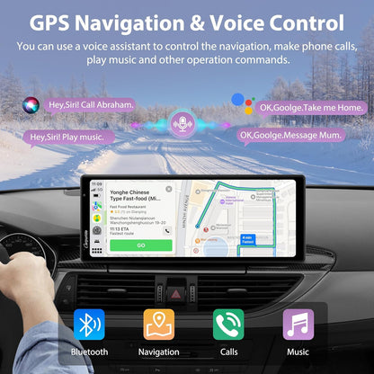 2025 Carpuride Wireless Carplay & Android Auto with Dash Cam - 10.26 Inch HD IPS Touch Car Play Screen for Car, 4K Front & 1080P Rear Camera, Loop Recording, Bluetooth Audio, Mirror Link, GPS, Siri