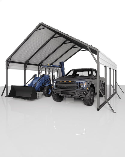 Garveelife 20'x20'x13' Metal Carport for 2 Cars, Heavy Duty Steel Frame for All Weather, Permanent Shelter for Boats, Full-Sized Pickup Trucks, and Tractors, N.W. 800 Lbs