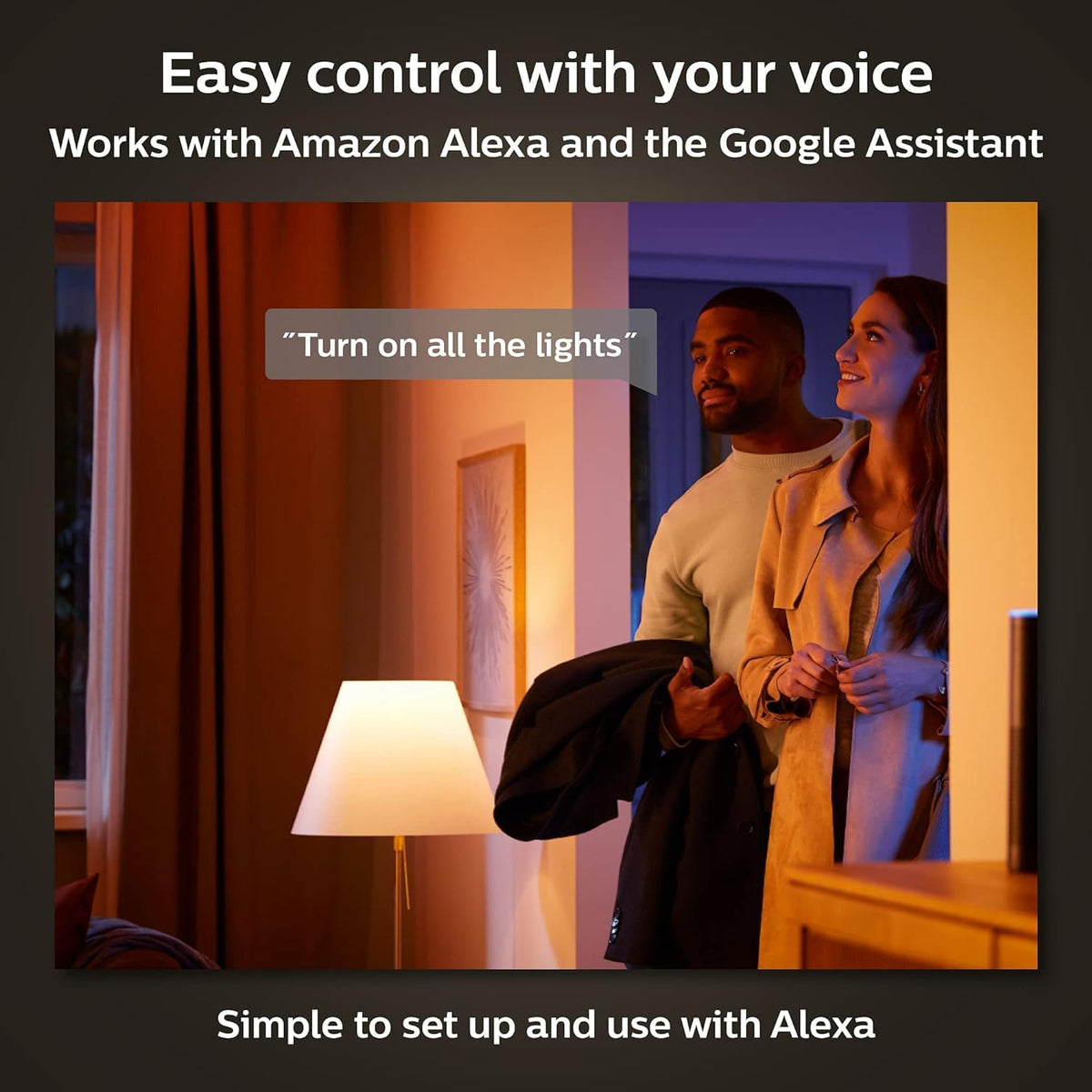 Philips Hue Smart Light Starter Kit - Includes (1) Bridge and (2) 60W A19 LED Bulb, White and Color Ambiance Color-Changing Light, 800LM, E26 - Control with App or Voice Assistant