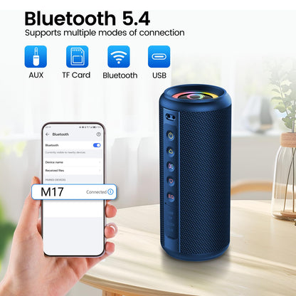 Portable Bluetooth Speaker, 2026 Bluetooth 5.4 Wireless Speaker with 20W HD Loud Stereo Sound, 20H Playtime, LED Lights, IP7, TWS Pairing, Built-in Mic, for Outdoor, Home, Beach, Party, Gift, Blue