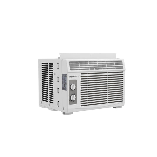 Amazon Basics 5000-BTU Small Window Air Conditioner, Up to 150 Sqf, Window AC Units with Cool and Fan Functions, Washable Filter, Adjustable Window Kit, Intuitive Mechanical Controls, White