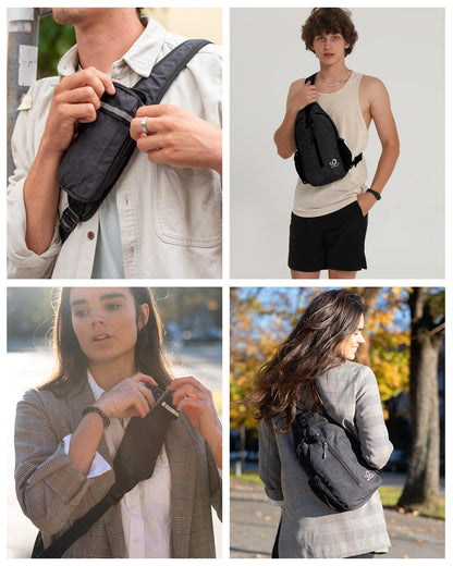 WATERFLY Crossbody Sling Backpack Sling Bag Travel Hiking Chest Bag Daypack (Black)