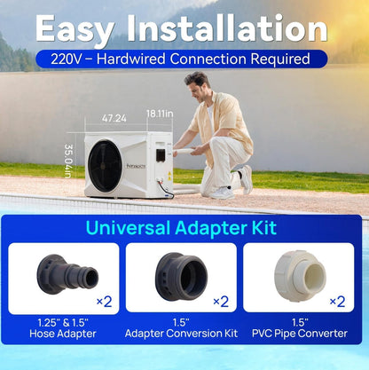 Aquastrong Inverter Swimming Pool Heat Pump, 100,000 BTU 26,000 Gallons Electric Pool Heater for Above Ground and Inground Pool, WiFi Capable Timer, Heating and Cooling Pool Heater 220V