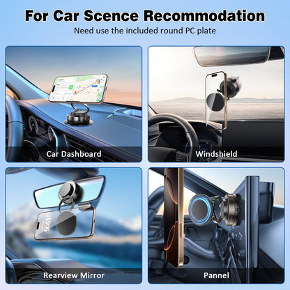 Suction Cup Phone Mount 360° Rotatable Dual-Axis Phone Stand Vacuum Magnetic Car Phone Holder for Mag-Safe 98LBS Portable Cell Phone Holder for Makeup/Gym/Mirror,IP Hone 16 15 14 13 12 All Smartphone