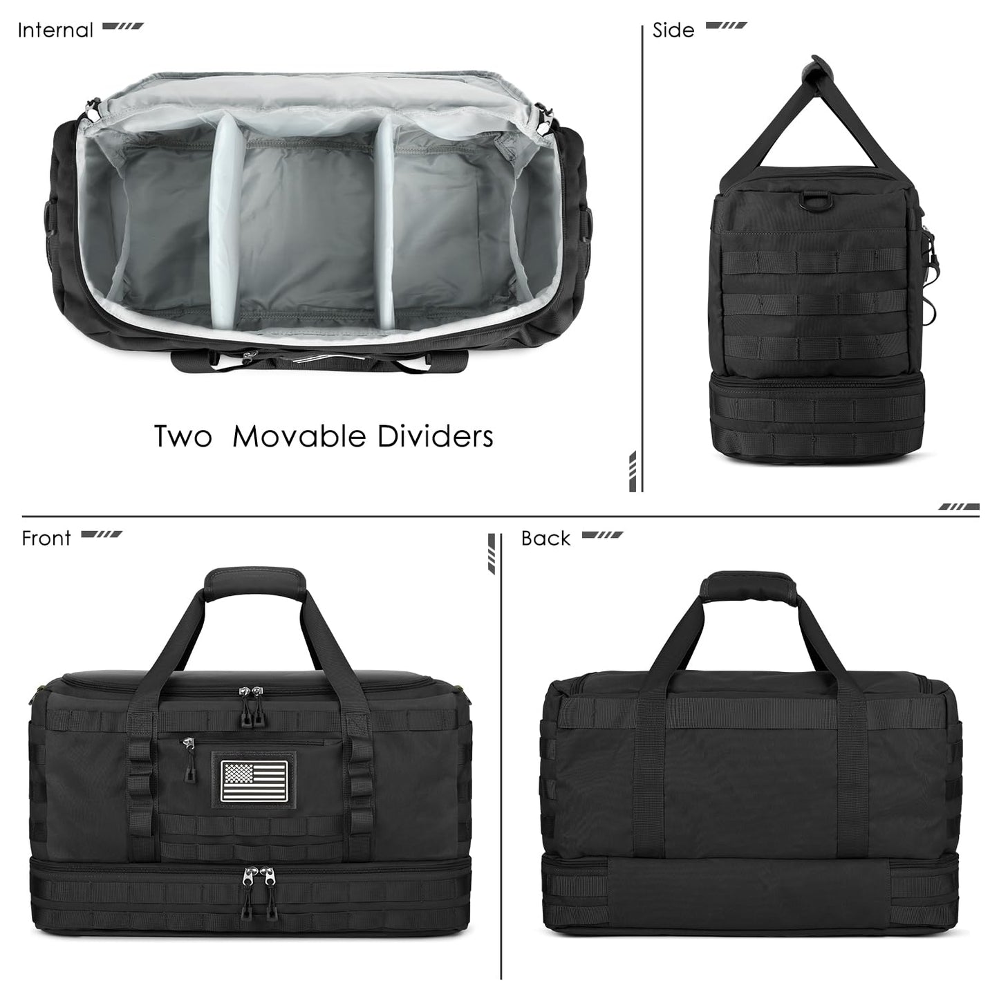 ETRONIK Travel Bag for Men Women, Gym Bag & Tactical Duffle Bags for Travel, Carry on with Toiletry Bag and Shoe Compartment, Weekender Overnight Trip with Wet Pocket for Workout Medical, Black