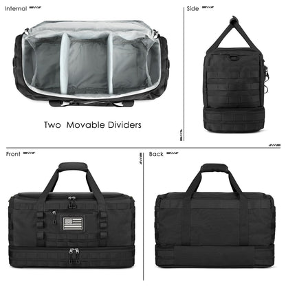 ETRONIK Travel Bag for Men Women, Gym Bag & Tactical Duffle Bags for Travel, Carry on with Toiletry Bag and Shoe Compartment, Weekender Overnight Trip with Wet Pocket for Workout Medical, Black