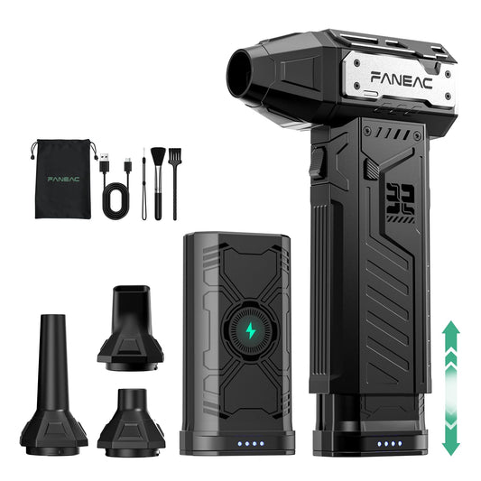 FANEAC X305 Compressed Air Duster with Extra Removeable Battery, 3-Speed Adjustable & 4 Nozzles, Ultra-Powerful 32mm 150,000 RPM BLDC, for Keyboard, Computer, House Cleaning