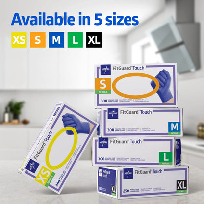 Medline FitGuard Touch Nitrile Exam Gloves, 300 Count, Medium, Powder Free, Disposable, Not Made with Natural Rubber Latex, Excellent Sense of Touch for Medical Tasks, Durable for Household Chores