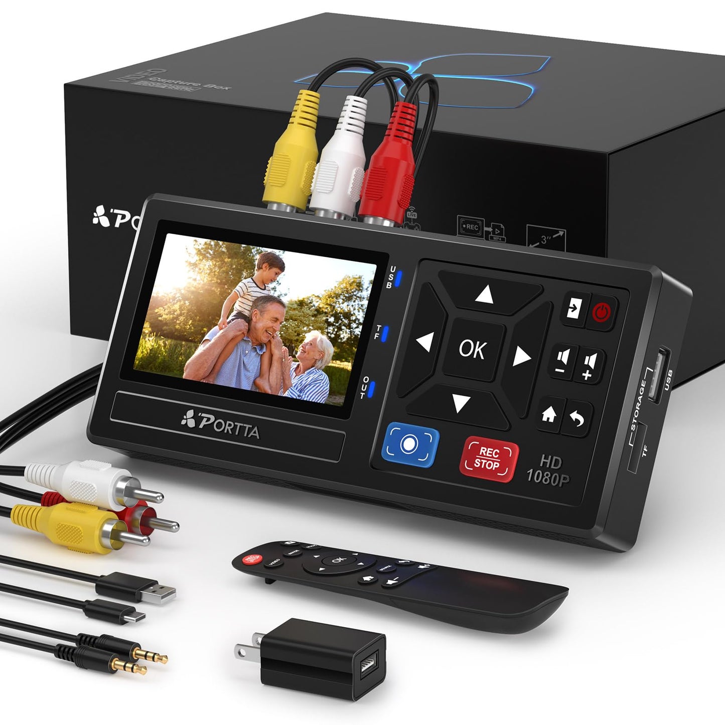 Portta VHS to Digital Converter, Video to Digital Recorder with Remote, Compatible with VHS, VCR, DVR, DVD, Hi8, Mini DV Players, Camcorder, Gaming Consoles (Tapes/DVD Player Not Included)