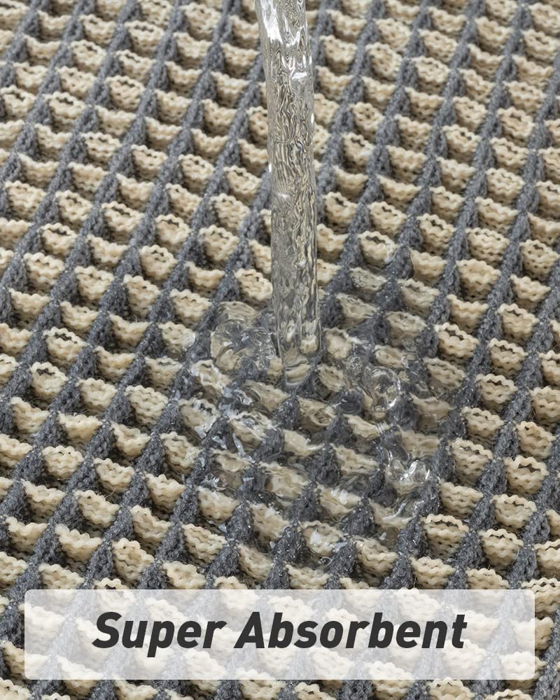 Upgraded Waffle Runner Rug Super Absorbent Non Slip Bath Mats for Bathroom Washable Bathroom Runner Rug with Tassels, Ideal for Hallway Bedroom Laundry Room, Dark Grey & Yellow, 2' x 6'(24" x 72")