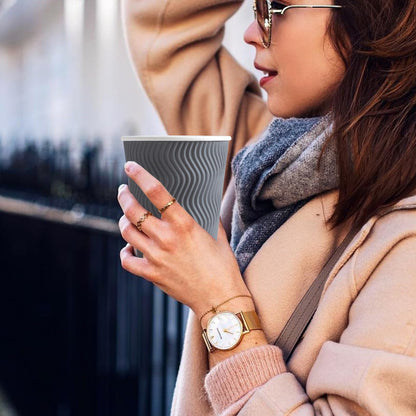 Clawsoff Coffee Cups 12 oz 120 Pack, Corrugated Insulated Ripple Wall Disposable Paper Coffee Cups 12oz, To Go for Hot Beverage or Cold Drinks Office/Home/Cafe/Party/Travel (Gray)