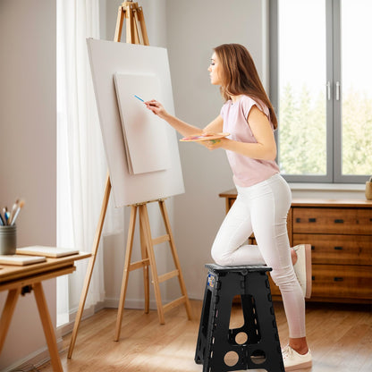 ACKO Folding Step Stool Foldable 16 Inch Stool 400 lbs Capacity,Plastic Stools for Adults and Kids,Collapsible Stool for Kitchen, Stepping Stool with Handle,Black,1 PC