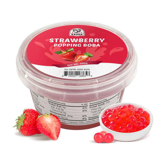 52USA Strawberry Popping Boba (500g), Popping Pearls for Bubble Tea, Beverages, Sweets, Ice Cream, Shakes, Desserts & Smoothies Topping, 1.1 Pound (Pack of 1)