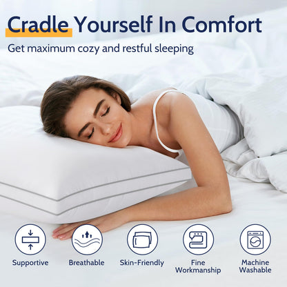 ROUMEA Pillows Queen Size Set of 2, Gusseted Bed Pillows for Sleeping 2 Pack, Luxury Hotel Quality, Supportive Queen Pillow with Soft Down Alternative for Back Stomach Side Sleepers, Machine Washable