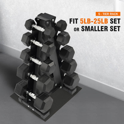 Fitvids Rubber Coated Hex Dumbbell Weight Set and Storage Rack, 100LB Set or 150LB Set, 5-20 lbs Pairs or 5-25 lbs Pairs