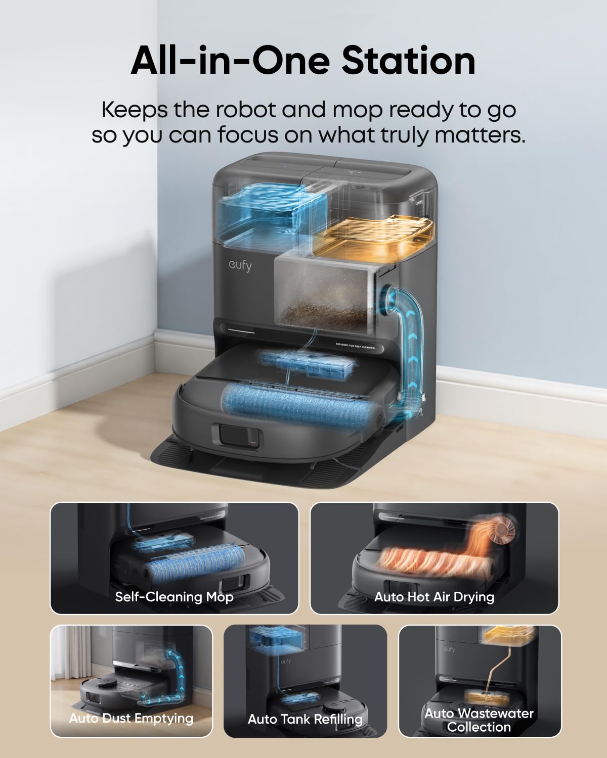 eufy C28 Robot Vacuum Cleaner and Mop Combo, 15,000 Pa, HydroJet Roller Mop