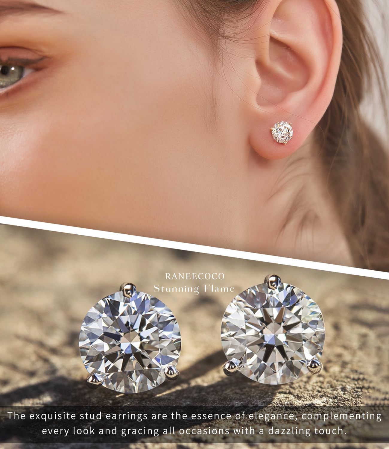 "STUNNING FLAME" 18K Gold Plated Silver Brilliant Cut Simulated Diamond Cubic Zirconia Stud Earrings(yellow-gold-plated-silver, 4.0)