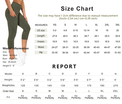 THE GYM PEOPLE Thick High Waist Capris Yoga Pants with Pockets, Tummy Control Workout Running Yoga Leggings for Women Black