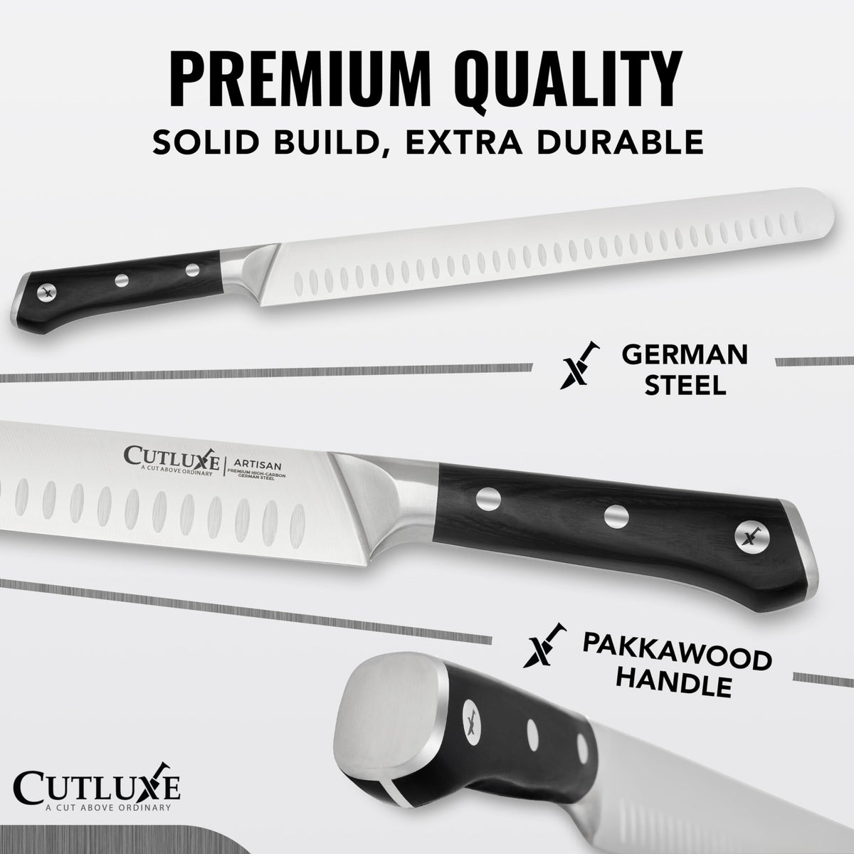 Cutluxe Brisket Knife – 12" Carving & Slicing Knife for Meat & BBQ – Razor Sharp German Steel, Sheath Included, Ergonomic Full Tang Handle Design, Grilling Gifts for Men – Artisan Series