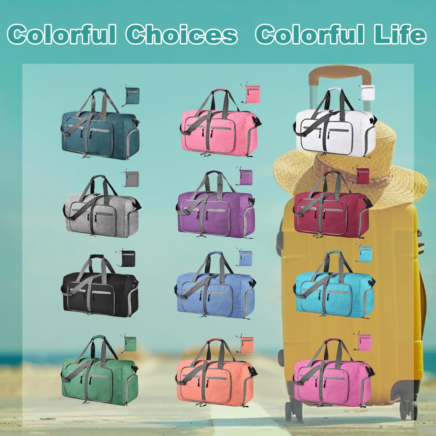 Dimayar 65L Travel Duffle Bag for Men Women - Foldable Duffel Bag with Shoes Compartment - Overnight Bags Waterproof & Tear Resistant(Forest Green)