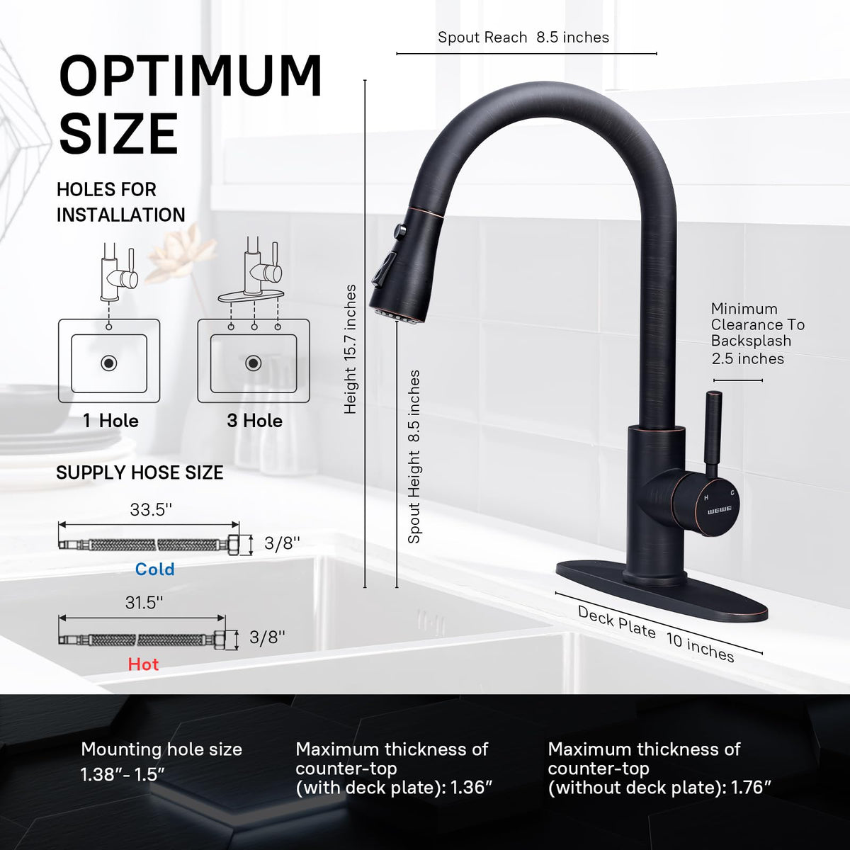 WEWE Kitchen faucets with Pull Down Sprayer, Farmhouse Kitchen Faucet Oil Rubbed Bronze Commercial Modern high arc Stainless Steel Single Handle Single Hole for Utility rv Laundry Sinks