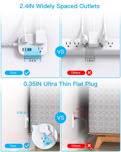 Cruise Essentials 2025,One Beat Travel Power Strip with USB C,Flat Plug Extension Cord with 3 Outlets 4 USB Ports(2 USB C),5 ft Desk Wall Outlet Extender,Non Surge Protector for Cruise,Dorm Room,ETL