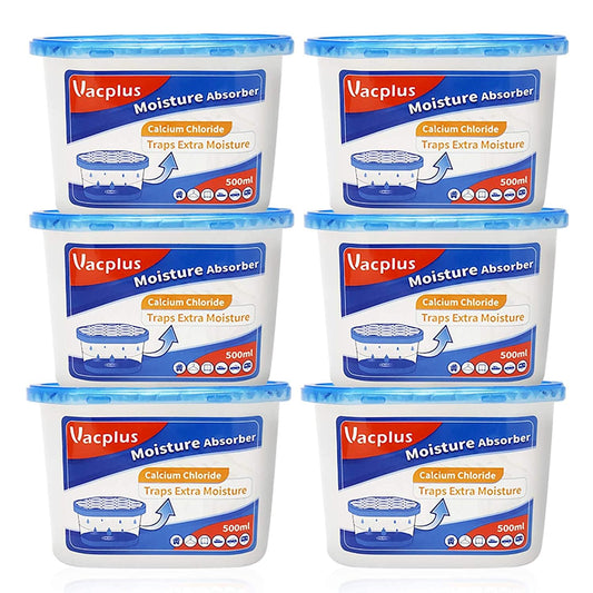 Vacplus Moisture Absorbers 6 Pack, 10.5 Oz Portable Humidity Absorber Boxes for Your Bathroom, Closet & Car, Dehumidifier with Fragrance Free, Navy Blue