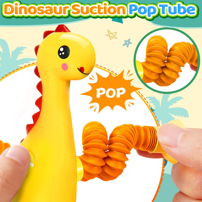 Valentines Day Gift for Toddlers Kids 4Pcs Dinosaur Airplane Travel Toys for Kid Boys Girls Sensory Suction Cup Tube ADHD Autism Road Trip Car Activities Essential Stocking Stuffers Gifts