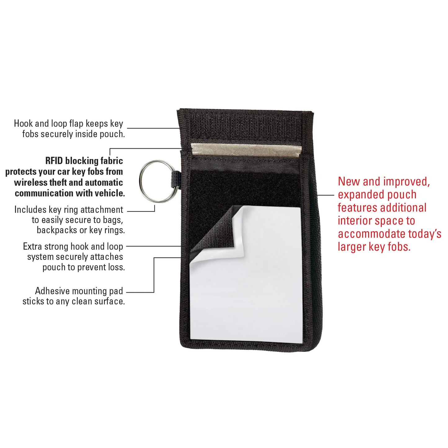 Lucky Line RFID Signal Blocking Key Hider Pouch Wallet with Adhesive & Velcro, Anti-Theft Storage Key FOB Battery Saver Credit Card Identity Protection (91801)