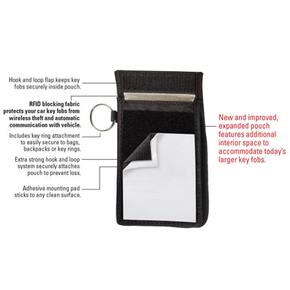 Lucky Line RFID Signal Blocking Key Hider Pouch Wallet with Adhesive & Velcro, Anti-Theft Storage Key FOB Battery Saver Credit Card Identity Protection (91801)
