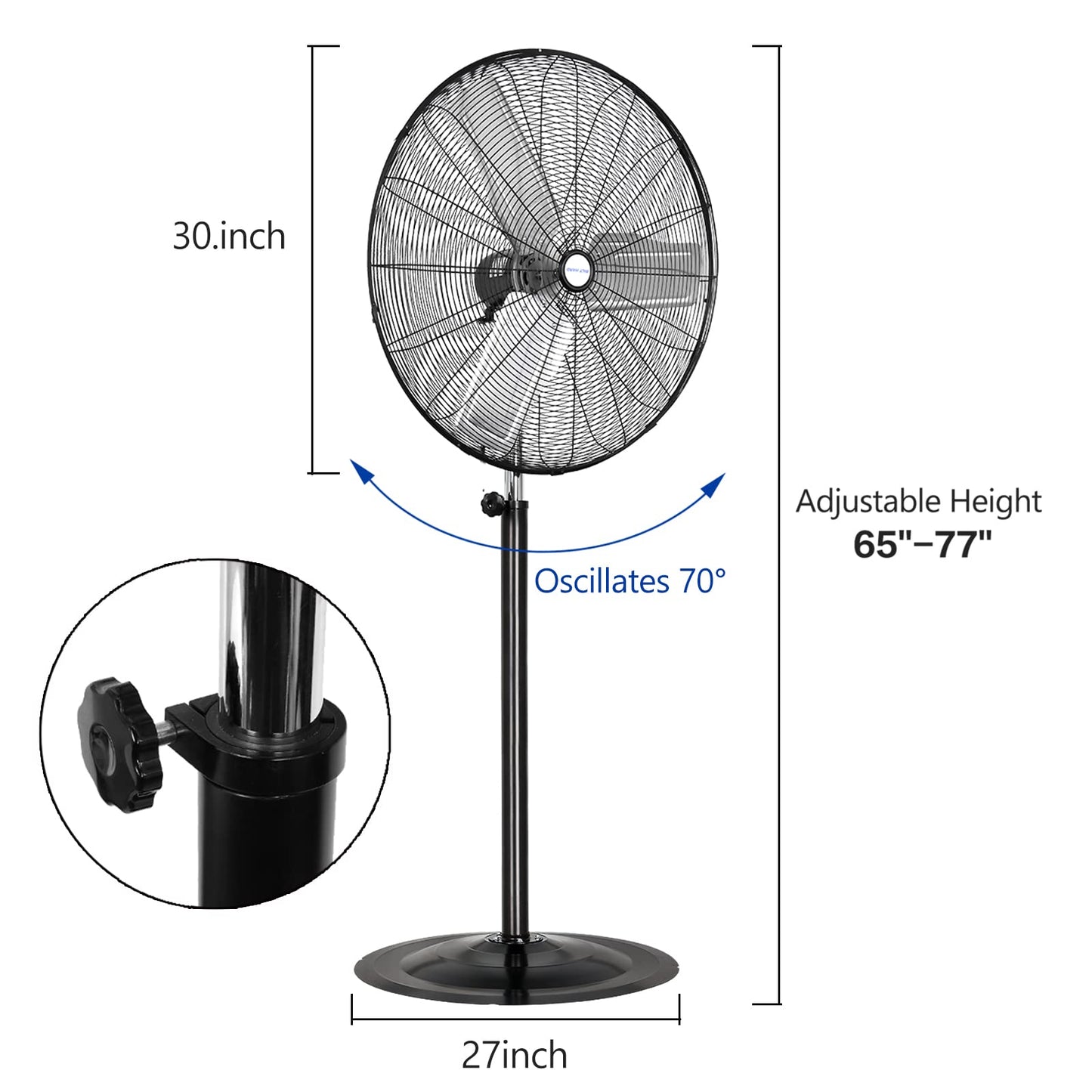 BILT HARD 8900 CFM 30" High-Velocity Industrial Pedestal Fan, 3-Speed Heavy Duty Industrial Standing Fan with Metal Aluminum Blades and Adjustable Height, Idea for Commercial, Shop, and Garage