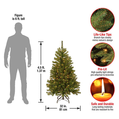 National Tree Company 4.5 ft Pre-Lit North Valley Spruce Artificial Christmas Tree, 200 Clear Lights, 398 Tips, Includes Stand, Green