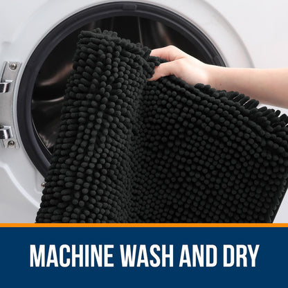 OLANLY Black Bathroom Rug 30x20, Extra Soft Absorbent Chenille Bath Rugs, Rubber Backing Quick Dry, Machine Washable Bath Mats for Bathroom Floor, Tub and Shower, Home Decor Accessories