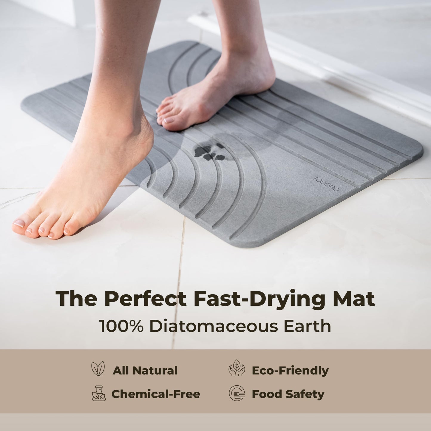 TOSORO - Stone Bath Mat, Diatomaceous Earth Non-Slip Stone Shower Mat - Quick Drying Absorbent Bath Mats for Bathroom - Elegant & Modern Design, Easy to Clean (23.5 x 15) - Graphite