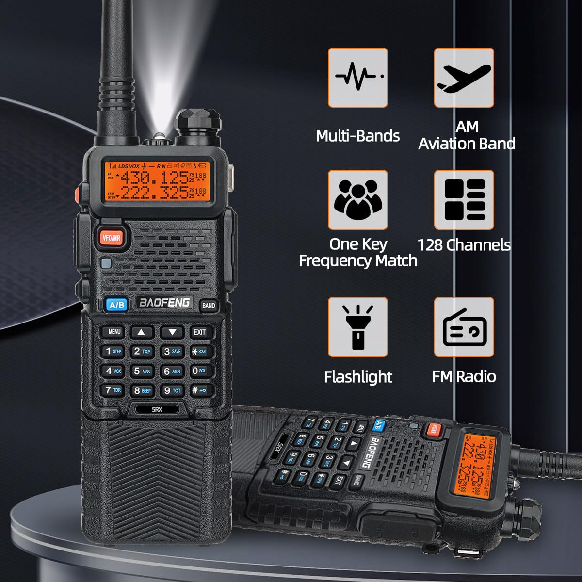 BAOFENG Ham Radio Long Range M-5R 3800mAh Rechargeable 5RX Handheld Walkie Talkies for Adults,Copy Frequency,AM/FM with USB Charging Cable and Earpiece,2Pack