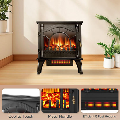 ZAFRO Freestanding Electric Fireplace Stove with Realistic Flame, 5100 BTU Electric Fireplace Heater with Retro Design, 1000W/1500W, Dual Safety Protection for Living Room, Bedroom