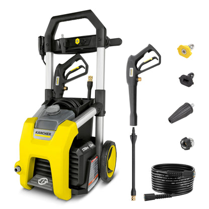 Karcher Pressure Washer K1700, Max 2125 PSI, 3 Spray Nozzles, Detergent Tank, For Cars, Driveways, Siding, Patios, 1.46 max. GPM