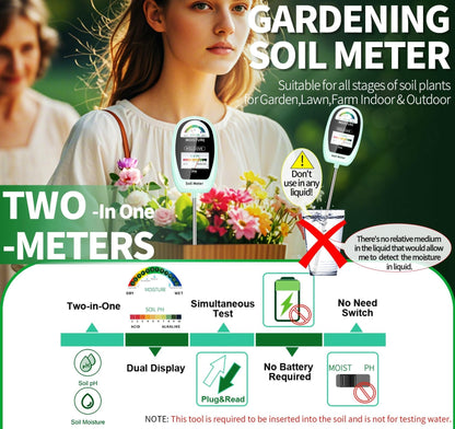 HSLGOVE Soil Test Kit, 2-in-1 Soil Moisture Meter/Soil PH Meter, Dual Screen Soil Tester, Soil Moisture Meter for Plants Watering/Gardening for Lawn,Farm Indoor&Outdoor Use-Bluegreen
