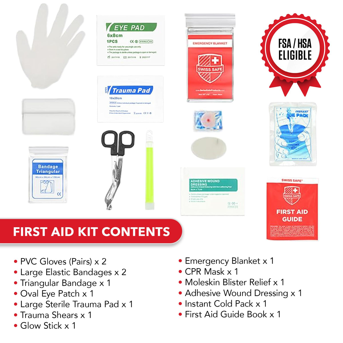Swiss Safe 2-in-1 First Aid Kit for Car, Travel & Home, Businesses - Bonus Mini Kit for Medical Emergency Aid, Survival, Camping - FSA & HSA Eligible - 348 Pcs, Large Hardcase FAK