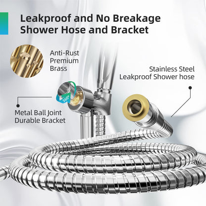 BESAQUO Shower Head,10 Functions High Pressure shower head with handheld, Built-in Pause Mode & 2 Power Wash, Non-Clogging Nozzles High Flow Hand Held Shower Head, Leakproof 6.5ft Hose&Metal Bracket