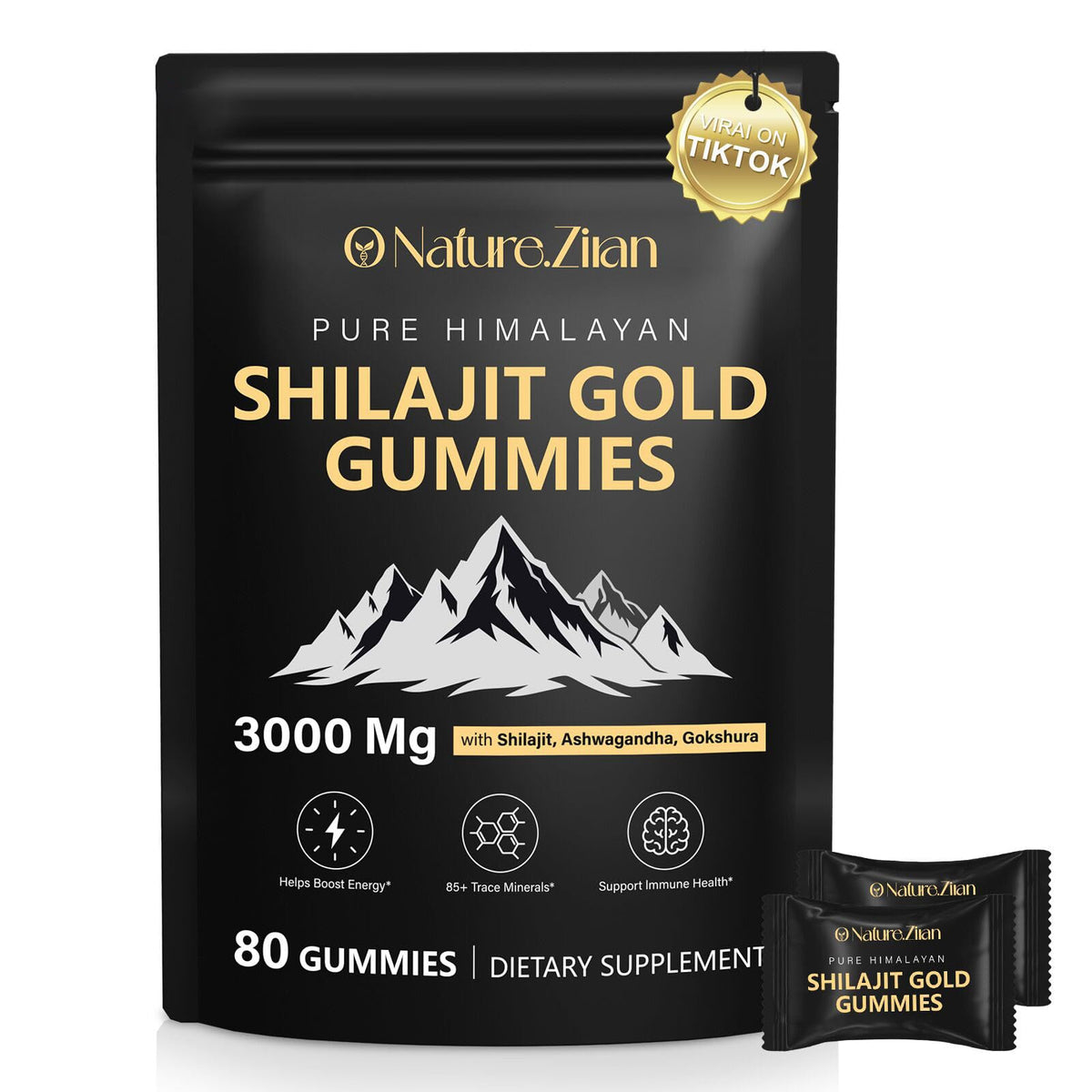 O NATURE . ZIRAN Shilajit Gummies for Men & Women - Shilajit Gold Gummies Rich in Ashwagandha, Gokshura with 85+ Minerals, Authentic Flavor, 100% Natural, 80 Gummies