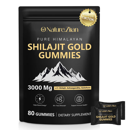 O NATURE . ZIRAN Shilajit Gummies for Men & Women - Shilajit Gold Gummies Rich in Ashwagandha, Gokshura with 85+ Minerals, Authentic Flavor, 100% Natural, 80 Gummies