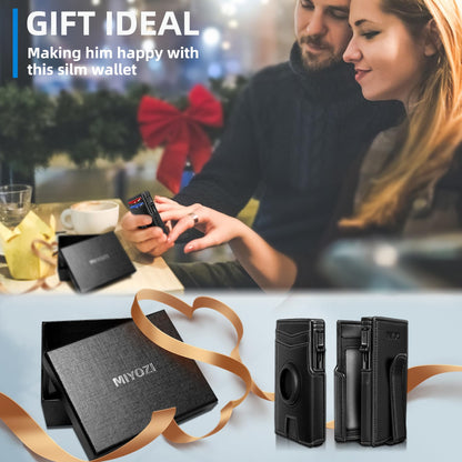 miyozi Airtag Wallet for Men,with Money Clip 10 Cards Metal Case Smart Slim Pop Up Credit Card Holder Flip with Magnetic Closure RFID Blocking wallet with Gift Box